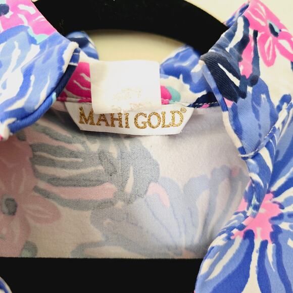Mahi Gold Schooner Dress Spring Fling Floral Print Blue Pink Women's Size XS - Picture 6 of 7